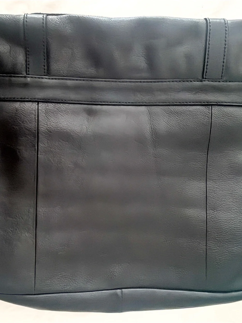 Fossil Black Leather Messenger Crossbody Bag with Brass Hardware